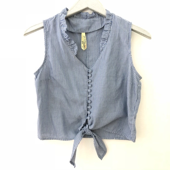 Girl Krazy Striped Button Tie Front Crop Tank Top - Picture 3 of 8